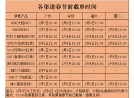 2021广和国际物流各渠道春节前截单时间安排